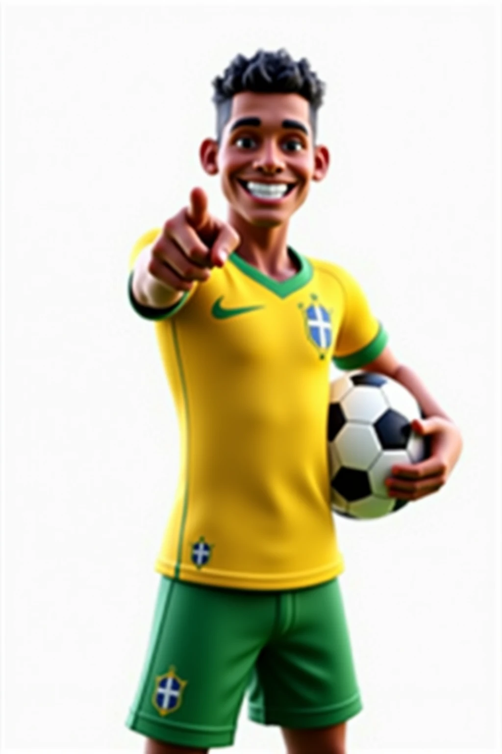 masterpiece, best quality,a man，with a bright smile on his face，,clean background,victorious expression,big eyes,black hair,Thumbs up,footballer,Neymar da Silva,Brazil uniform
