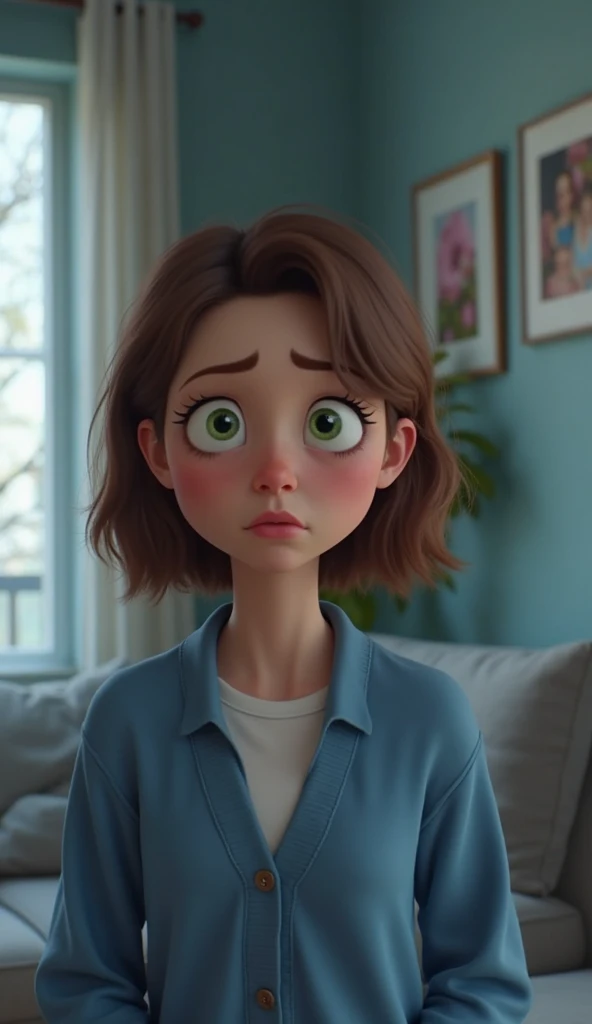 Laying on the bed. Face shows she's sad. High-quality hdr Pixar picture.
