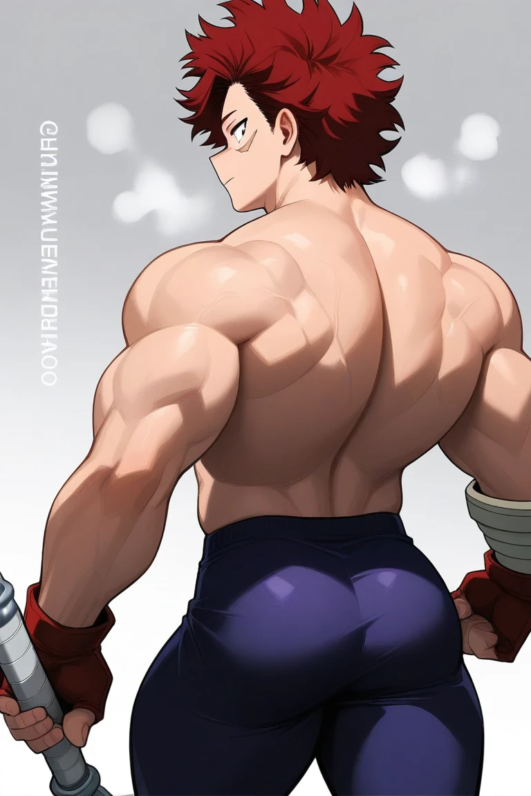 <lora:omniManNolanGrayson_omniman:0.8> man, omniman, muscular, looking back, back, squatting, white and red suit, mustache, red boot