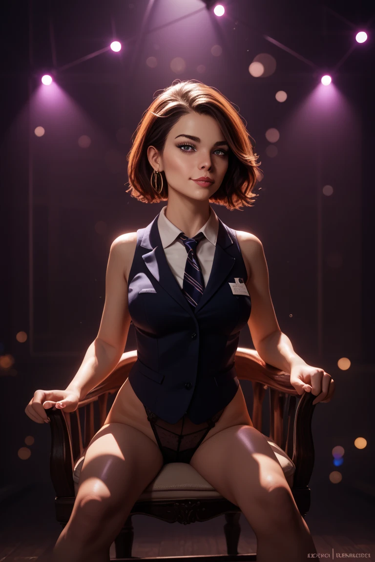 (((Emma Watson))) standing in a dimly-lit cigar lounge at sunset, ((naked with thigh high stockings)), perfect legs, shy, embarrassed, ((face blushing)), ((choker)), (worried)
