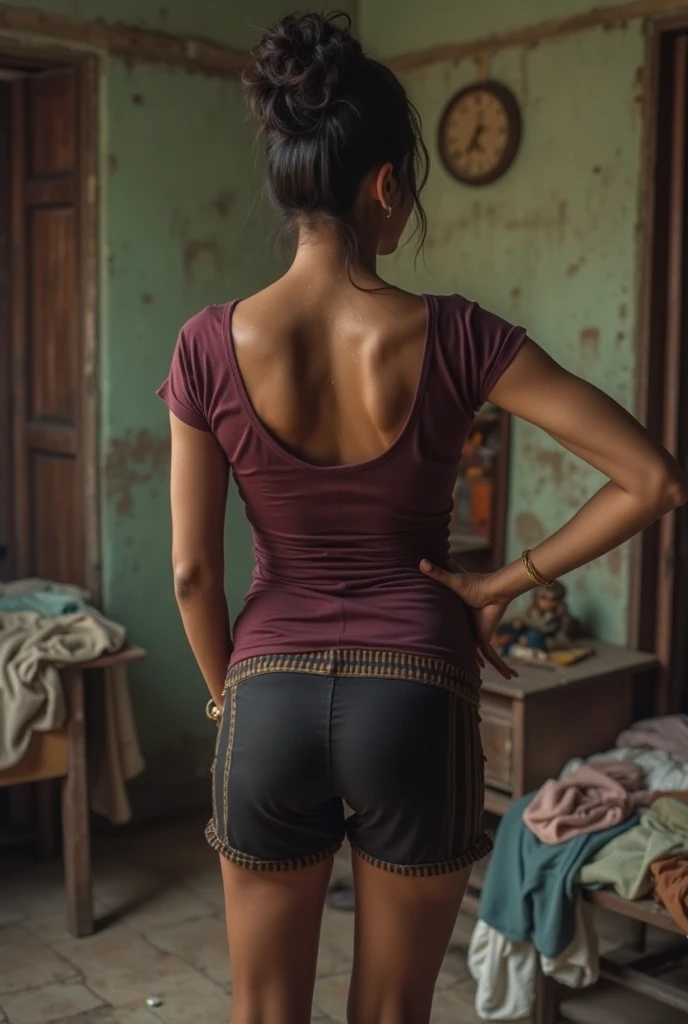 backside view of a Indian woman with long black hair, tied in a braid that she wore to the side, and caramel skin. [...] "Who decides what is art? You?" asked the young Indian girl bluntly with shoe