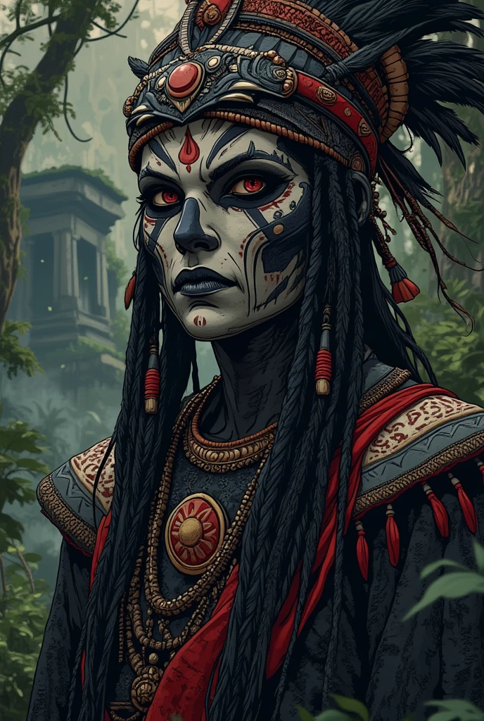 ((masterpiece:1.4, best quality:1.2)), a voodoo priestess, swamp, dreadlocks, skulls, artwork portrait, adam hughes, sexy, ??????.