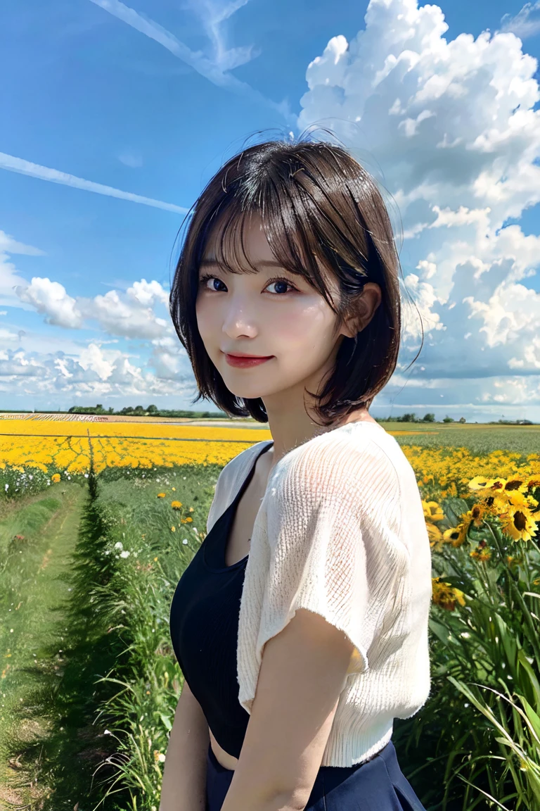 (((Exposing breasts 1.6))),(((Exposing breasts 1.6))),(((Exposing breasts 1.6))),masterpiece, Highest quality, 8k, Absurd, Beautiful medium long bob hair,Woman in her late 20s, That shy expression is cute, (Sensual Style),((Seven episodes were filmed.................1.4)), (Nude 1.5), No makeup, The near road and the far road, Written boundary depth, Surreal, High resolution, photograph, Sharp focus, Face lamp, Dynamic Lighting, highest detailed, ,Extreme detaileds、Super detaileded、detailed、Real Skin、elegant features、Positive and optimistic、(The background is a colorful flower field)
