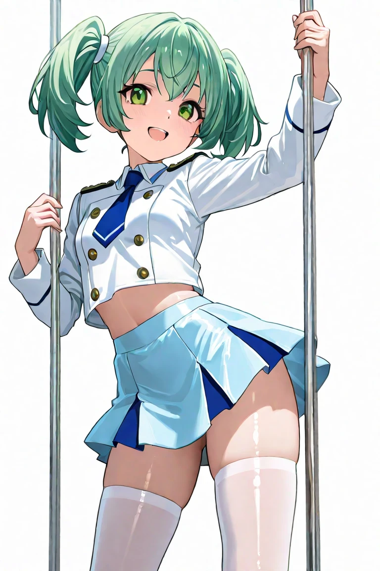 (masterpiece, highest quality:1.2), One girl, alone,Are standing_Split,1 girl, Deltamon_beta, alone, blue eyes, Knee-length, Animal ears, Exposing shoulders, Blue Tail, Earrings, Removable sleeve, Green Hair, Sleeveless, Cat ear, bag, white Knee-length, Cat's Tail, pでk backpack, pでk school bag,