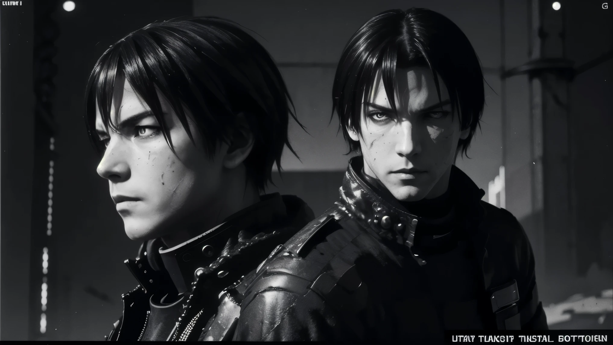 medium shot, 50mm lens,solo,blame, tsutomu nihei, by tsutomu nihei,movie, killy, cibo, GBE,1boy, killy, ova, short hair, black hair,a lone male cyberpunk warrior,aiming a high-tech handgun, he stands amidst the ruins of mechanized structures,wearing modular black tactical armor with segmented plates, utility belts, pouches, and cables, high-detail textures, holding a compact futuristic handgun with red accents, short messy black hair, pale skin, emotionless and stoic expression, manga-style facial features, sharp eyes, realistic anatomical proportions, inspired by Tsutomu Nihei's BLAME!, ultra-detailed illustration, monochrome palette with red highlights, cinematic lighting, high contrast shadows, ink-style rendering