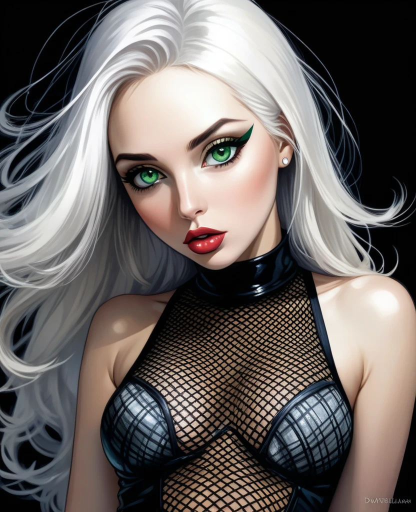 masterpiece, best quality, extreme detail, 8k, image sharpness, Ultra detail hair, beautiful woman, ultra detail face, perfect eyes, perfect face,1girl , pointy ears, white hair, long hair, lipstick, makeup, black eyeshadow, jewellery, bracelet, big breasts, wide hips, thick thighs, sci-fi, cosmic scenery, alien planet, esoteric, occult, black magic, satori, witchcraft, sexy pose, colorful image,