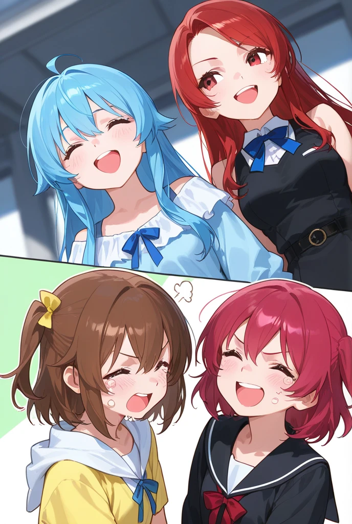 4 girls taken、one is an angry girl、one is a laughing girl、one is a crying girl、One is a happy girl