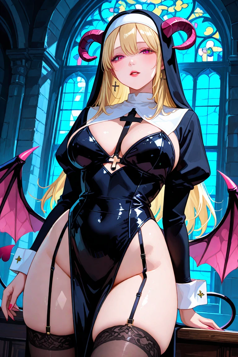 Stormy Daniels: The evil nun, Demon horn on the head, demon wings,diabolique, insidieux, Context of the Satanic Church