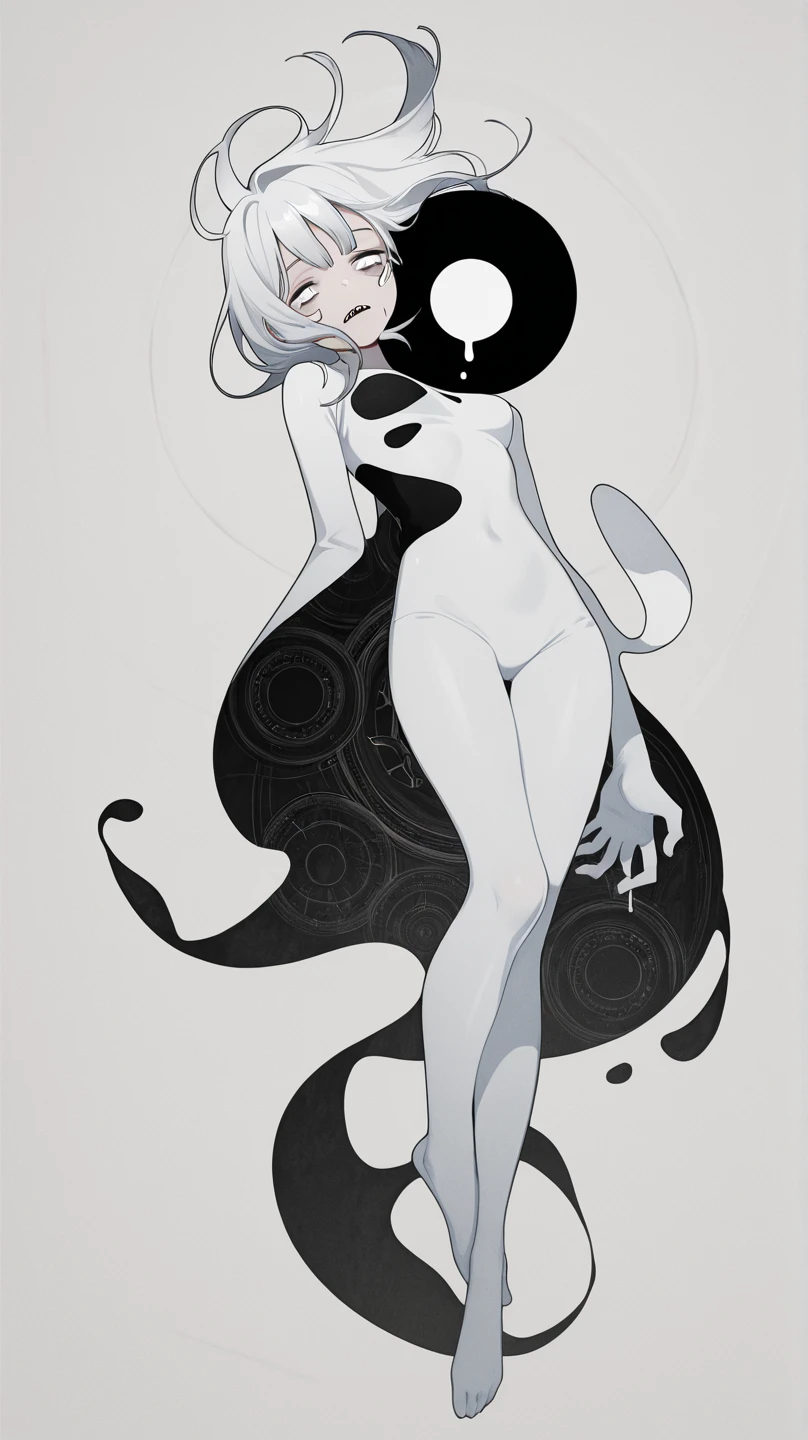 girl, nude, chased by demon, tarot card, masterpiece, best quality, 4k, tarot card art, line art, clean line art, space-themed coloring mandala, colorful, simple and clean line art, adorned in Art Nouveau style, Genshin, nude