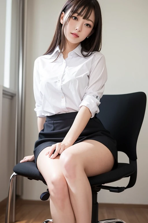 Highest quality、Ultra-high resolution、Sharp focus、The depth of the world of writing、(Excellent anatomy:1.2)、(Realistic:1.4)、(1. Japanese office lady:1.3)、Black business clothes、Black Blazer、Grey tight skirt、High heels、Thin face、Thin thighs、physically slim、short hair、((View your audience))、 Looking into the camera、On the sofa in the conference room、((Spread your legs:1.4))、(Under the skirt:1.3)、(A woman rolling up her skirt)、Laughter:.0.6、Detailed face、Detailed skin texture、Detailed fabric texture、(Beautiful female 、Emphasis on female genitalia、Woman showing off her genitalsfocusing on female genitalia、From below撮影)、(From below)、((Crotch close-up:1.48))、((Low Position Shooting:1.45))