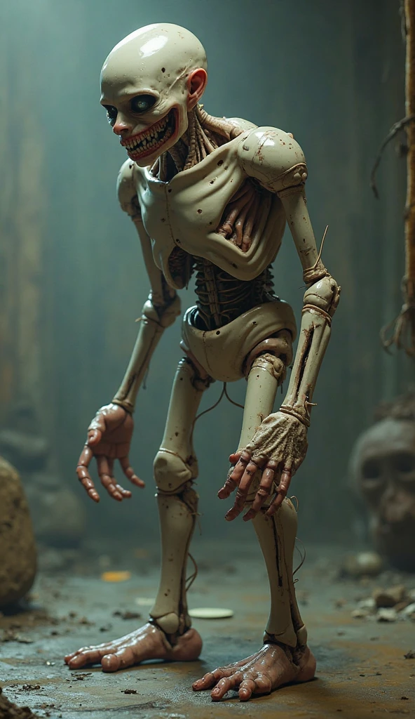 giant biological robot, samurai, skeleton face, giant skeleton, comic art, no human, Masterpiece, highest quality, (high detail:1.2), creepy corner, phobia scene, bodies, corpsets, rotten meat, rotten skin, zoombie, blood, creepy, broken bone, bones, skeleton, a lot of dried blood and clots death, horror, obscure, shadows, swamp, horrifying creatures body rotten, sharp objects, living death, zoombies, gore, rotten organs, guts, dark macabre, virus, viruses and spores, mutants, mutations, altered DNA, sunset, strange creatures, post-apocalyptic, amputations, trauma, beats, bites, lacerations, hematomas and teratomas, post-apocalyptic background, blood tears, post mortem eyes, strange, tear the skin, blisters, rotten, fungus, undeath, dirt, human waste.