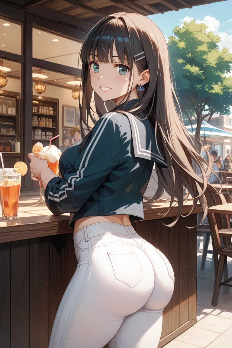 ((masterpiece,best quality)), highres, extremely detailed 8K wallpaper, depth_of_field, best shadow, (Colorful),(Delicate eyes and face), nice hand, Perfect hands, volumatic light, Ray tracing, BREAK
(1girl in), touko, black hair, long hair, black eyes, slender, skinny, medium breasts, open mouth, smile, blush, BREAK,
(wear white school uniform top over black playboy_bunny leotard:1.3), (sailor collar:1.5), (red tie:1.3), (white fake animal ears), (Parted clothes at the top and bottom:1.3), (short sleeves:1.1), (black BunnyGirl Costume:1.2), (fishnet stockings:1.2), High heels, (rabbit_tail:1.2), BREAK,
(Cowboy Shots and knee), Looking at Viewer, stomach focus, night bar, counter, (((night time))), Ultra detailed backgrounds, ((dark backgrounds)),