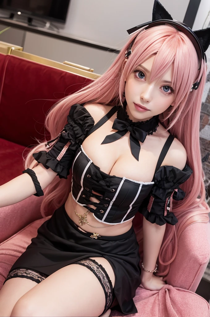 (dynamicposes:1.4)、 (dynamic ungle:1.4)、hyper detailed background、(Near Future City:1.2)、((top-quality、8K、masterpiece:1.3))、1girl in、A smile、full body Esbian、Slim Faces、Pretty women、(Silvery hair:1.1)、hyperdetailed face、A detailed eye、二重まぶた、blured background、Slim Faces、Cute、extremely delicate and beautiful、A mischievous grinning face、Overall、ultra-detailliert、4K、masutepiece、small mouth、((Colossal tits))、(pink there、magicalgirl、White corset、Strapless、Strapless Bras、:1.4)、hime-cut、Small smiling mouth、a small face、Angle from below、low angles、(pantyshot:1.1)、Magic cane