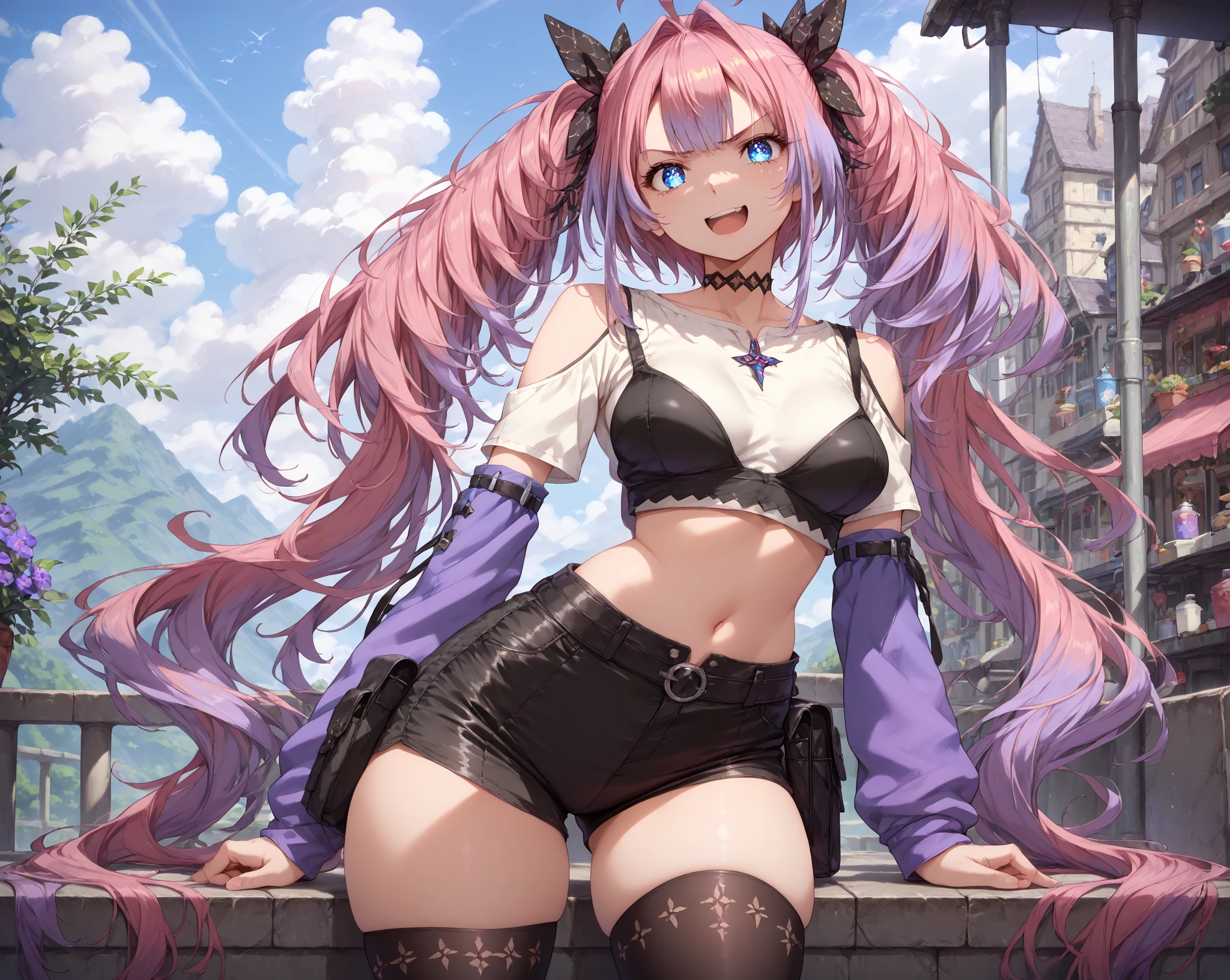 (masterpiece art, high best quality image, very detailed features), solo character,
1Beautiful 22 years responsible elfgirl, she is a beauty with cheerful face, light yellow eyes, dark purple hair tied in two pig-tails with two pink flowers, big breasts, beautiful figure, big glutes, happy smiling face,
(purple sweater clevage, short yellow skirt, black panty hose, black gloves, black shoes), feeling joy, jumping ceerful
Running, Danish Neighbourhood, sunny afternoon