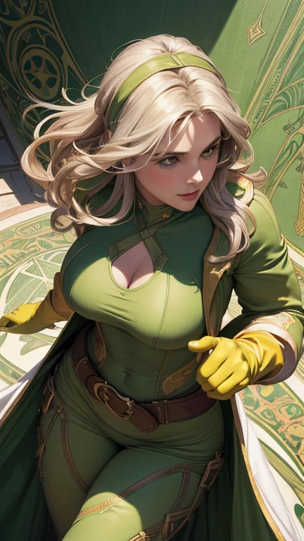 score_9, score_8_up, score_7_up, blonde hair, purple eyes,solo, girl,medieval fantasy sexy armor,holding a weapon, naughty_face,sexy body,skindentaion,big clevage, sweat,perfect body proportions,big cleavage, ,detail background, fantasy streets medieval,wolf tail, wolf ears, torn fantasy medieval green clothes,