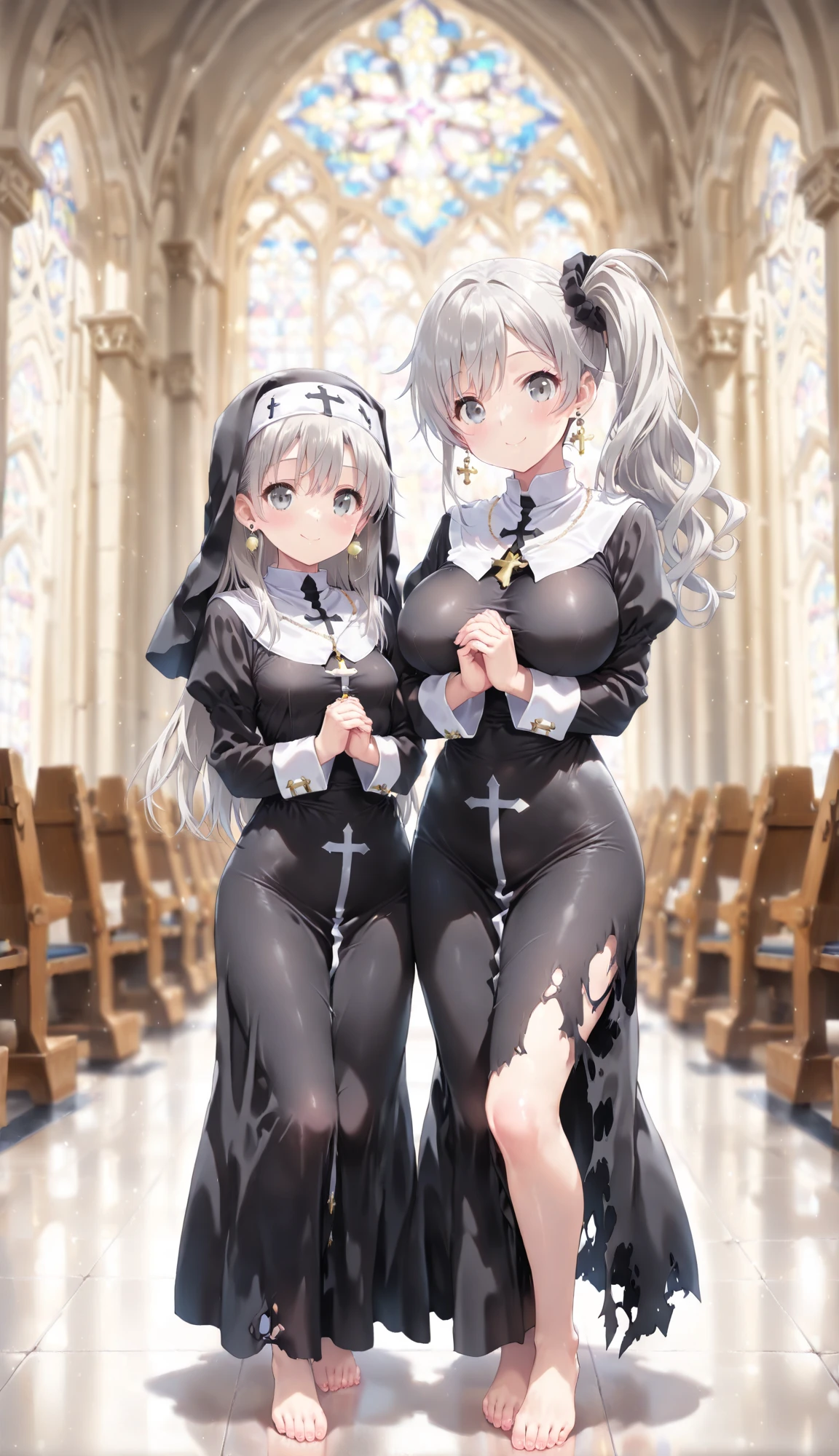 perfect human body,girl, Mature female, Mature, Beautiful wife,Intellectual woman,blush, Illegal nun,nun uniform,Court style, royal, Ruffles,Ultra-short,golden edge,huge ,clavicle,(blush:1.2),Smile,(skirt lift),full body picture,