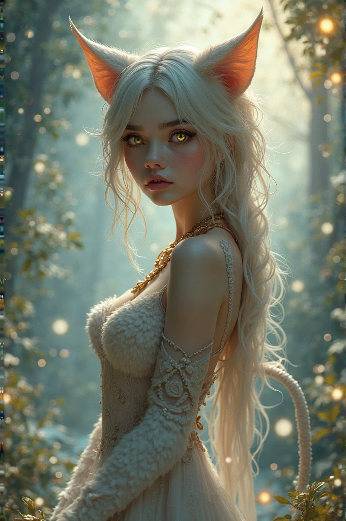 1 fille, Seins, Cheveux Blonds, Gros seins, Oreilles de Loup, Yeux bleus, Yeux Roses, exciter