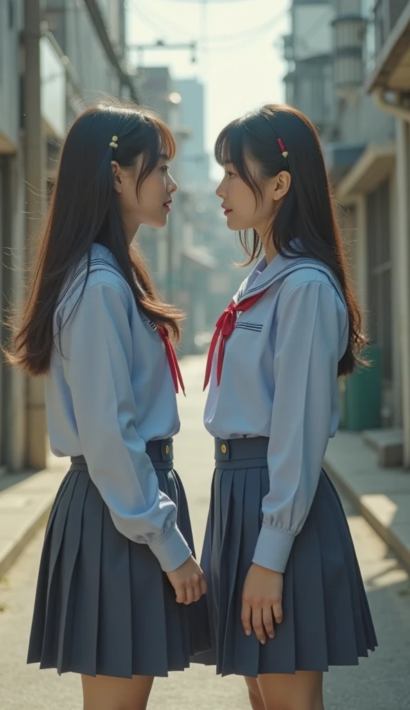 High school girls fighting in school uniforms