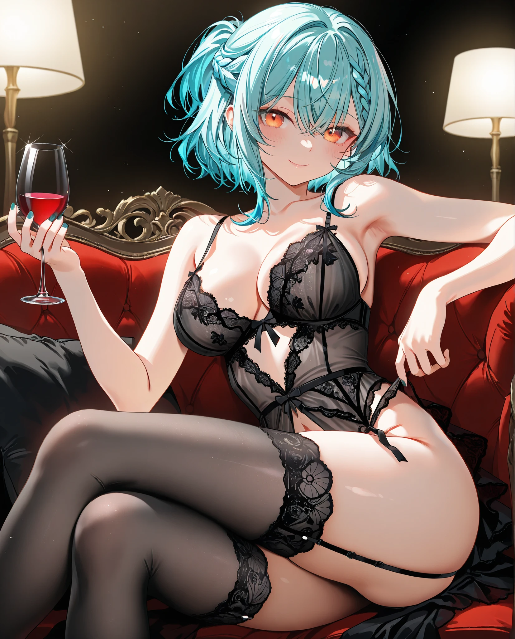 Inside the cottage, liquid wet, lying down, silver hair, red eyes, black rimmed glasses, mole in the cleavage, short hair, milk spilling, navel, vibrator, rotor, electric massage machine, pink cylindrical machine, cow print bikini, undressing Ripped shorts, blush, angry face, protruding areola, erect areola, used condom, wet cleavage, wet crotch with milk