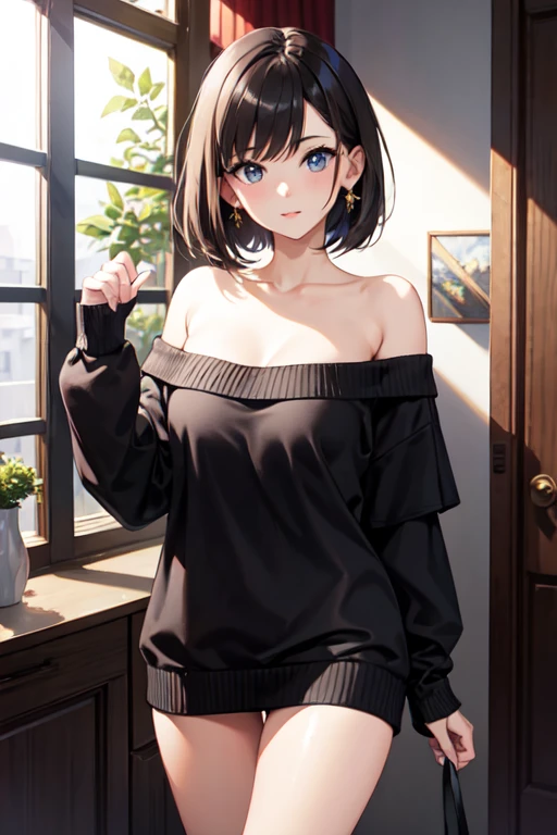 ((best quality)), ((masterpiece)), (detailed), 1 Girl, Off-shoulder sweater,