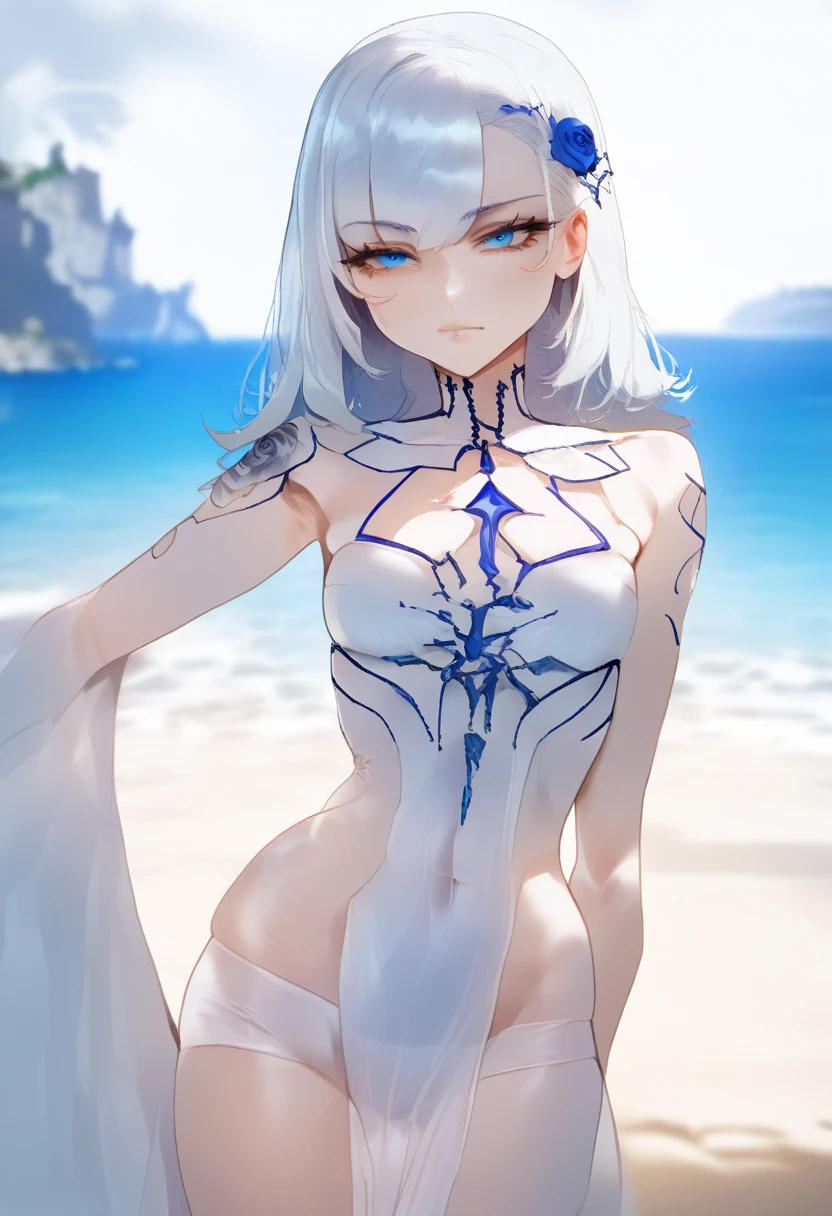 (((masterpiece))),((highest quality)),one beautiful girl,pale, (Kaigetsu anthropomorphic character: 1.5),(Transparent hair and body: 1.5),(lazy eyes 1.5 ), (jelly hair: 1.5), (belly button), ((translucent clothes: 1.5)), (exposed skin), (The background is in the sea: 1.5).((from the front: 1.5) )), (straight front: 1.5), (floating under the sea: 1.5)