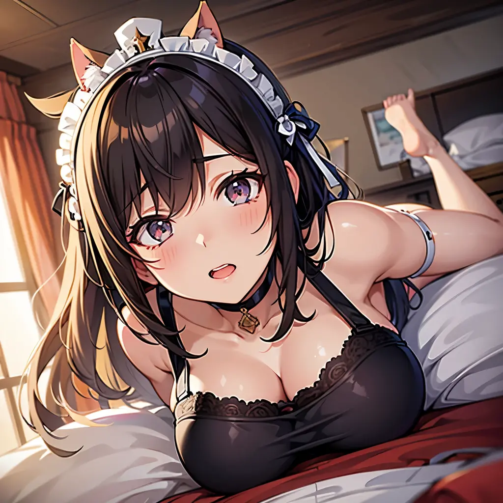 a anime girl tied up and naked holding milk in hand and an ice cream, 1girl, breasts, solo, lactation, animal ears, nipples, horse ears, meisho doto (umamusume), milking machine, tail, horse girl, tongue, purple eyes, brown hair, bound, collar, tongue out, bdsm, horse tail, bell, open mouth, bondage