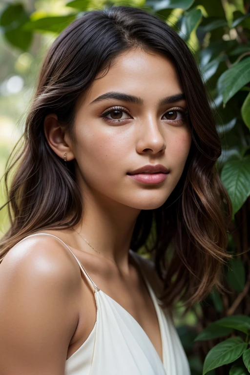 (best quality,masterpiece,ultra high resolution,realisticity:1.4),original photo,1 girl,tank top,looking at the viewer,sunlight,feminine figures,beautiful detailed eyes,beautiful detailed lips,long eyelashes,sun-kissed skin,natural flowing hair,vibrant colors,soft and warm lighting,serene atmosphere,lush garden surrounds the girl,flowers in bloom,faint scent of blooming flowers,subtle breeze rustles the leaves,carefully crafted brushstrokes,impeccable attention to detail,fine texture of the girl's clothing,meticulously created shadows and highlights,delicate play of light and shadow on the girl's face,serenity and tranquility captured in the image