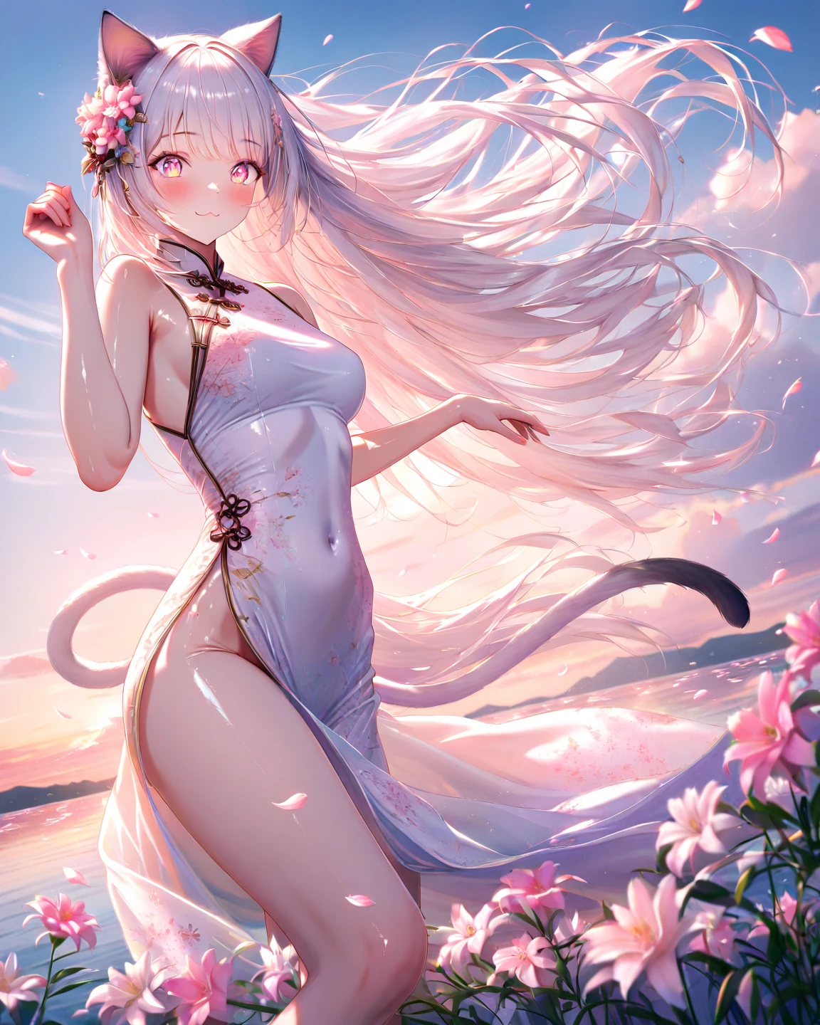 a petite girl spreading her vagina on a lotus, symmetrical!!, pink bikini, depth of field, cinematic, filmic, vsco, concept art, artstation, digital painting, elegant, model, gorgeous, vouge, kodak, vray, flim, octane render, ambient occlusion, prism lights
