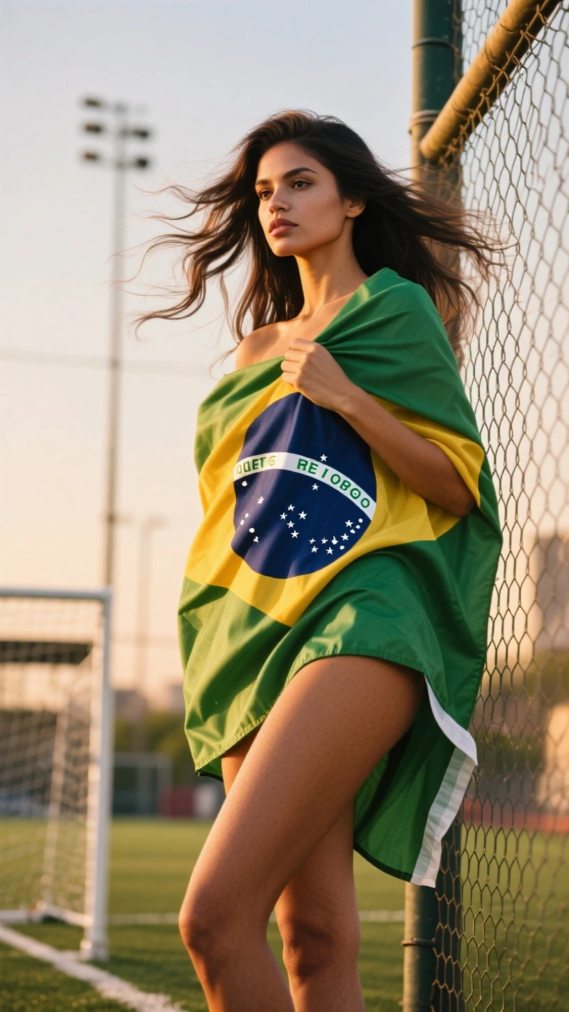 Imagem da bandeira do Brasil asteada em uma tarde de sol imagem realista