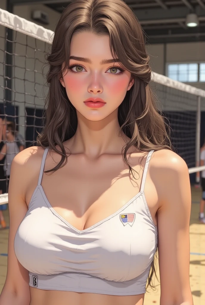 Ariana Grande with long hair and big breasts in a Hoosiers