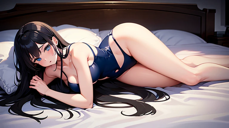 (Realistic:1.3), (masterpiece:1.2), (photoRealistic:1.2), (highest quality), (Detailed skin:1.3), (Intricate details), Detailed skin texture,
Less muscle, correct joint, Correctly bent knees, Correct foot thickness, Correct body thickness, perfect body, Smooth back, Less muscle, good legs length, Flat back, Delicate back, (slim legs), Fat,
on the bed, Reduced reflection,
(lie down on her stomach position:1.4),
(angle from avobe:1.2), Depict from waist to head,
one Women, 19 years old, (blush:0.6), (smile:1.2),
brown Hair, Straight Hair, shoulder length hair, Calm hair, Hair volume is low,
Sparkling blue eyes, Lens Eye, Light reflection in the eyes, high light in the eyes, looking at the camera,
(g-strings panty), thong, Bra, ((she is wearing only underwear)), socks, Beautiful panty lines, (peach hip:1.2),
(show her back:1.2), (show her butt:1.4), beautiful back,