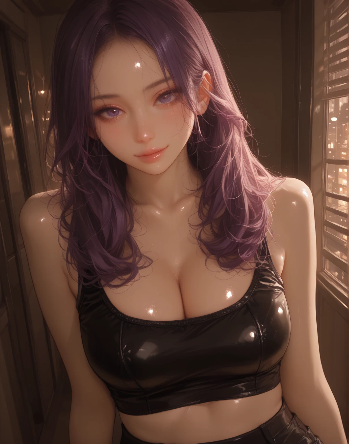 ((Highest quality)), ((masterpiece)), 16K, RTTX 10.0, High resolution, ((detailed)), ((Complex)), Sexy Girls, nice, Edgy, Wearing a sexy silver lavender sequin dress, at night, indoor, detailed eyes, Medium hardness sharpened , Cleavage, belly button, Long silver braided hair, Professional makeup, beautiful.