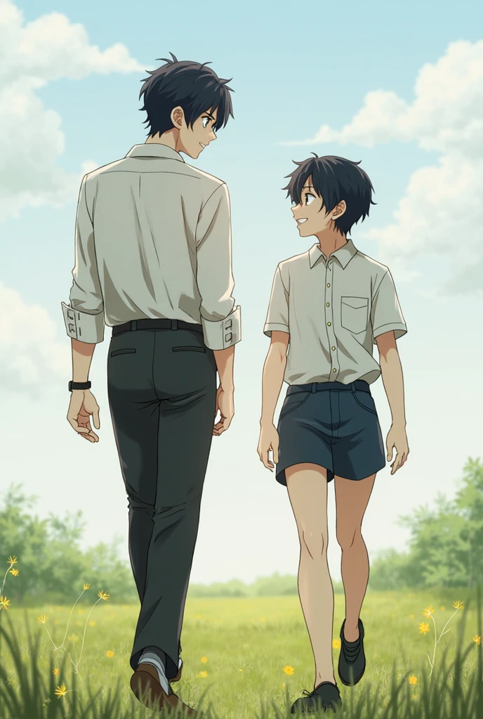Thai men,Age 15,Wearing a plain white shirt,Wear plain black shorts.,Wear a plain brown belt.,Wear white socks,stand,bathroom