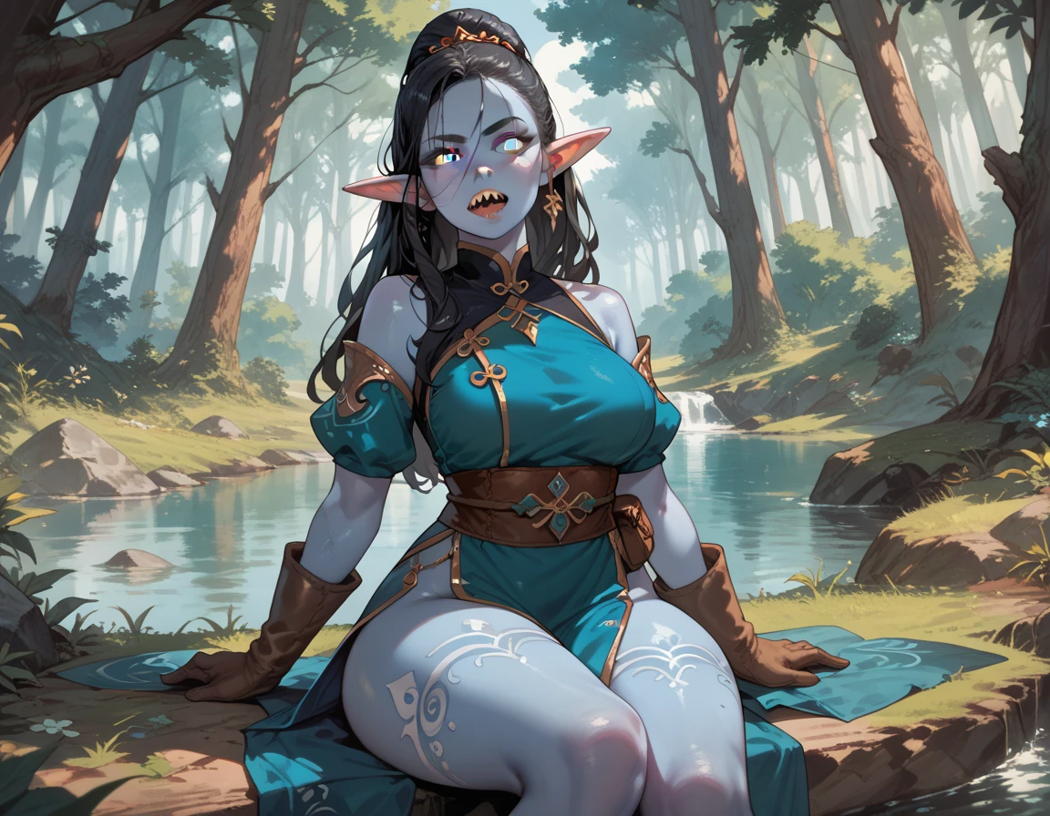 una caricatura de una mujer vestida de rojo y verde, orco hembra, Orca theme, del mundo de warcraft, ella Hulk, hembra orco verde, una mujer berserker muy hermosa, astri lohne, chica monstruo, cuerpo verde. ojos rojos, orco hembra forest druid, ella Hulk, de warcraft, extremely detailed artistic germ, druida musculosa