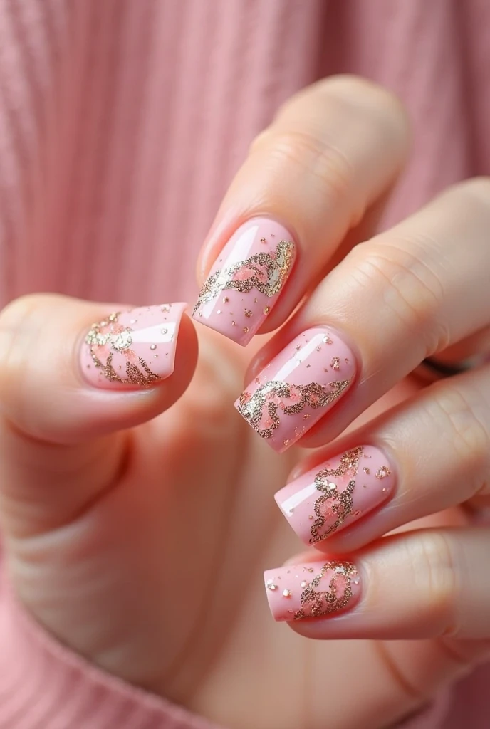 Make me nails inspired by pink marble and gold