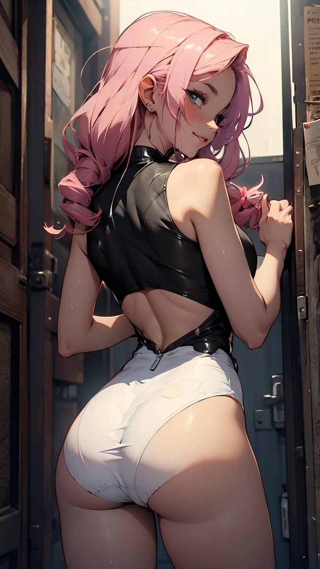 (8K, 4K, Best Quality, High resolution: 1.2), (Masteristic, Realistic, Photoreal: 1.4), 1 girl, solo, Beautiful face, She's smiling、Shining Lipin Eyes, Beholder, Fair skin, White skin: 1.5), fine complexion, full body Esbian,, Big, Big,  ridiculously long hair, Orange hair,, bangs, Hair ornaments, with two sides up,, young, White T-back、s asack-view、T-back that digs into the buttocks、She just wears a thong in return、big butts、Long tights、Colossal 、H-cup、Exposed nipples、Horns are growing、It emphasizes your butt、She is a succubus、A tail grows from the coccygeal bone.