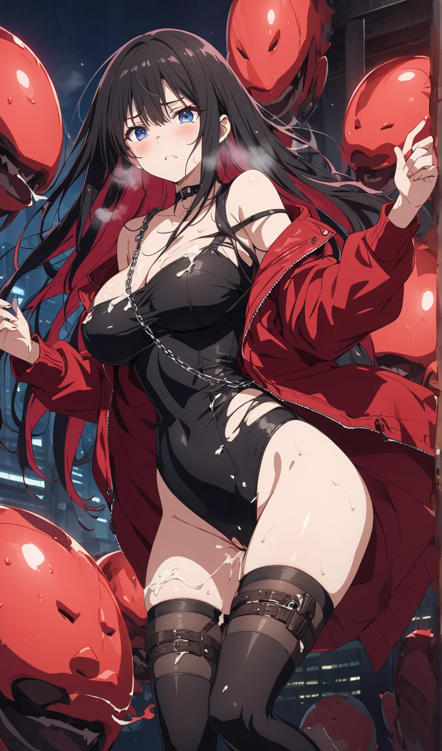 Hu tao (genshin_impact),wearing sexy tanktop tight,twin tails, black hair,Bent over in bed,big breast,sweating,dripping with semen,Spread your legs,Lactation,deepthroat,eating a large penis,sex toys,Condom Tied to the thighs, the sex organ is in the vagina, making the costume tighter,Make a Cum flows  out of her vagina,Coat with lubricating fluid,Make next to it some condoms full of lubricating fluid,How hard is it to make her orgasm?,Even more hardcore,Image of a tentacle entering her vaginal opening,Make the tentacles go into the mouth,Make the tentacles bind to his body,Make the neck tied with tentacles, make the tentacles touch the vagina,Make the tentacles want to fuck him more,Make the tentacles even more aroused,deepthroat,detailed image, detailing face,Impregnation, blowjob,Cum in pussy,cum in all body,Dripping sweat, dripping with semen,eating a large penis, detailing art a large penis, tanktop wet, glasses,Sleep,Make her pussy squirt cum, hardcore, tanktop 