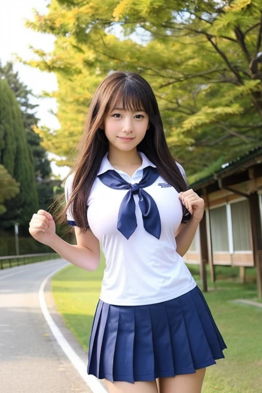 Pure Japanese school girl, sexual attractive, secret temptation, outstanding body, white skin, wearing uniforms, lift up shirts, exposed nipples, no makeup, natural hair styles, sweet smile, professional portrait photography, summer outdoors, 