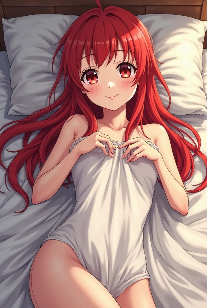 Marin Kitagawa long blonde hair with red streaks with her lower half being Makima from Chainsaw man red hair orange spiral eyes, both girls blushing