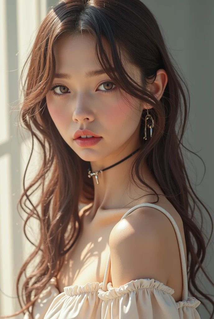 ((Highest quality, 8k, masterpiece :1.3)), One girl, Beautiful woman with slim abdominal muscles :1.3, (Random Hairstyles, Huge breasts :1.2), Casual clothing :1.2, indoor, Highly detailed face, Fine grain, double eyelid、Japanese women