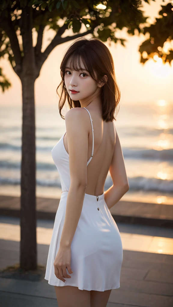 1 Girl,seaside,Soft Light,Chinese Beauty,Suspender dress
