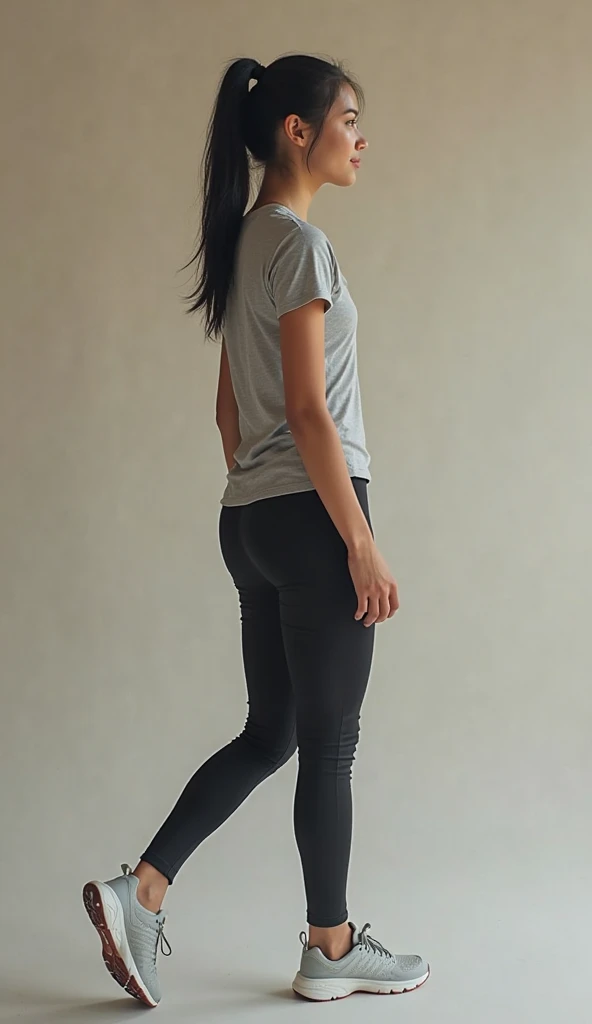 Light skin 9 year old in leggings side view