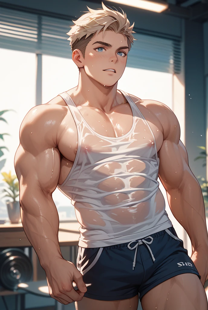 Full body in image, masculine pose, unique hair, casual black t-shirt, white harem pants, slender male body, short hair, hot body, sexy male body, dynamic pose, detailed pose, simple background, expressive face, focus on face, line art, sketch, tall guy, pose, full body portrait, male character, full body character portrait, single character full body