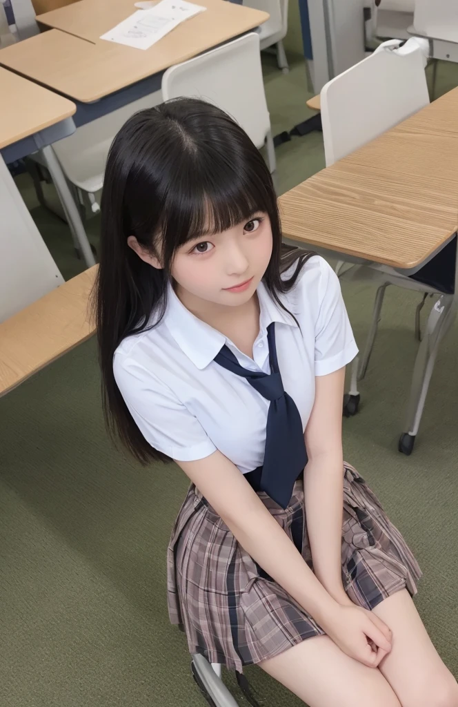 (highest quality),(high resolution),(masterpiece),(High resolution),Real,(classroom),whole body,Looking at the camera,((solo)),Japanese,Cute 16 year old girl,((high school girl)),((Schoolgirls' summer uniform)):1.5,((A navy blue short miniskirt from a girls' high school uniform)):1.3,((Big Tits 1.5)),((Cleavage:1.5)),((Nipple bumps)):1.5,classroomの机の上に座る),((シャツのボタンを全部外し裸のCleavageを見せる)),Perfect body style,((Detailed blue eyes)),((Pure Bangs)),((Short black bob hair)):1.5,Detailed face,White socks,blush,Embarrassed,loafers