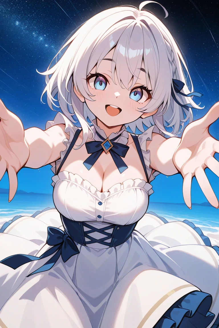 nsfw,1 girl,loli,petite,(medium breasts:1.3),(pointy breasts:1.8),(cleavage:1.8),short hair,shining eyes,(blush:1.75),(embarrassed:1.75),(happy:1.75),(smile:1.75),open mouth,(legs up;1.8),(spread legs:1.6),(outstretched arms:1.5),(kneeling:1.3),(stretch knees:1.5),(see through:1.8),(white playboy bunny:1.8),(topless:1.7),(clothes lift:1.7),bbsaber, green eyes, ahoge, blonde hair,