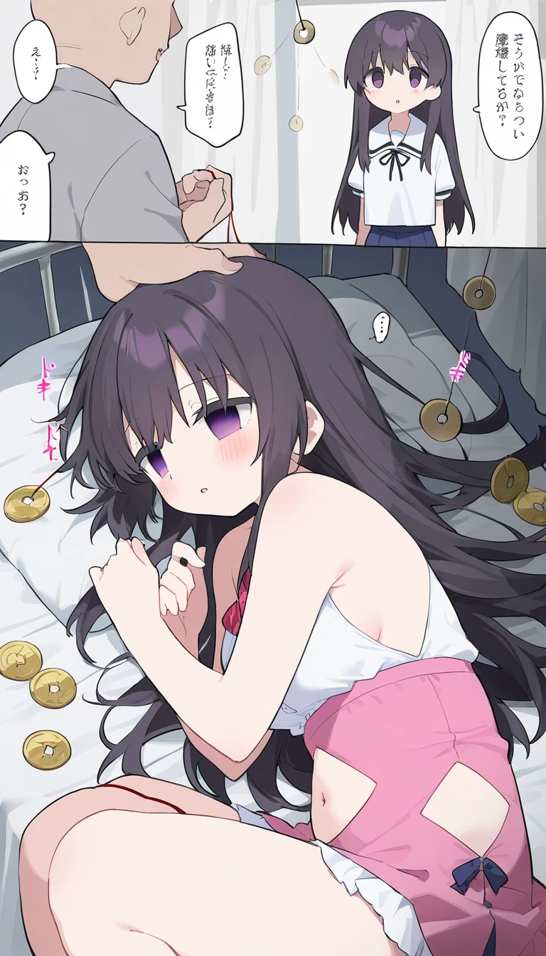 ((sexy girl ,prostitute))nsfw, wholesome prostitute, nighttime, love hotel room, sex, vaginal, thrusting, closeup, visible pussy, lying on bed, teen girl, ikuchan, spread legs, on back, small breasts, long hair, illya is greatly enjoying it, choker, slutty, earrings, prostitution, thrusting, (motion lines), little slut, holding money in hand, girl is looking at the money in her hand, pain, enduring, tears, crying, clenshed teeth,