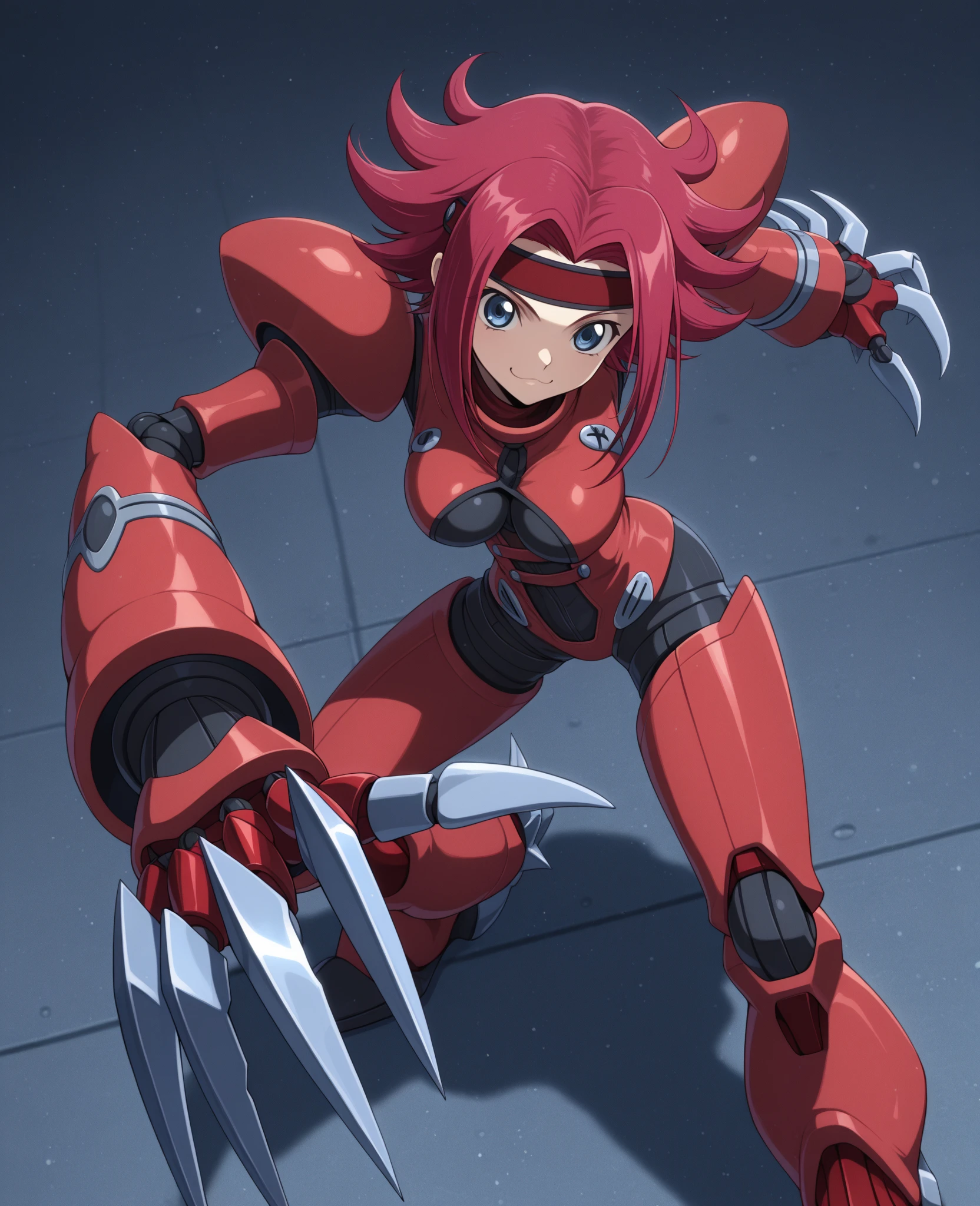 1girl, white hair, red eyes, tomboy, short hair, medium tits, upper body, kamen Raider armor, headgear,