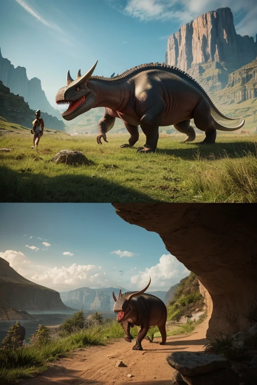 Dinosaurs carry a wolf