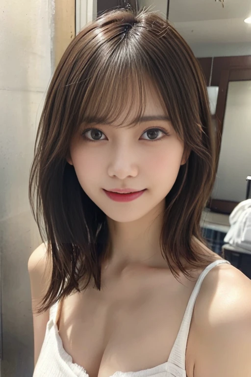 (top-quality、8k、32k、masterpiece、UHD:1.3)、beautiful japanese female、1 female、(breastsout、Attractive body:1.2)、Image from head to waist、Dark brown hair:1.1、(rainy wet、Wet in the rain、Wet body:1.2)、Ultra-detailed face、detailed lips、A detailed eye、二重まぶた、tiny chest、cleavage of the breast、Detailed wet shirt、Detailed wet skin、room lighting