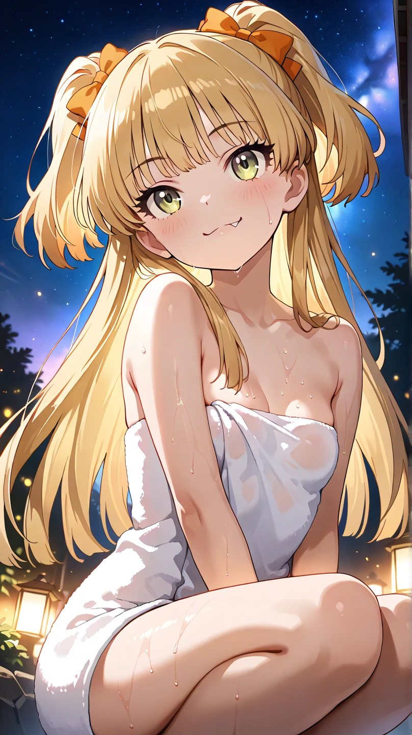 Browsing Caution,masterpiece、highest quality、High resolution、High-quality images、8k, 1 female、Skin luster、Glowing Skin、Skin Texture、Expression of fine eyes、(Shiny bright golden hair:1.8),Girl with long braided hair, realism, detailed manga style, Manga art style, Perfect Line Drawing, Beautiful line art, digital manga art girl, (Beautiful golden eyes:1.5), clear, Beautiful Eyes、Fuller lips, Gorgeous face with attention to detail, (cute smile), charm, Front view, (Perfectly detailed face), (Beautiful Hands) 、Photorealistic images, Written boundary depth, Princessの髪型, Princess , look forward to , Night Sky , Night view ,Beautiful starry sky , Romanticism、(All Nude:1.5)、(flat chest:1.5)、smile、blush、(Detailed vagina:1.7)、(holo,spice and wolf,spicytail:1.5)